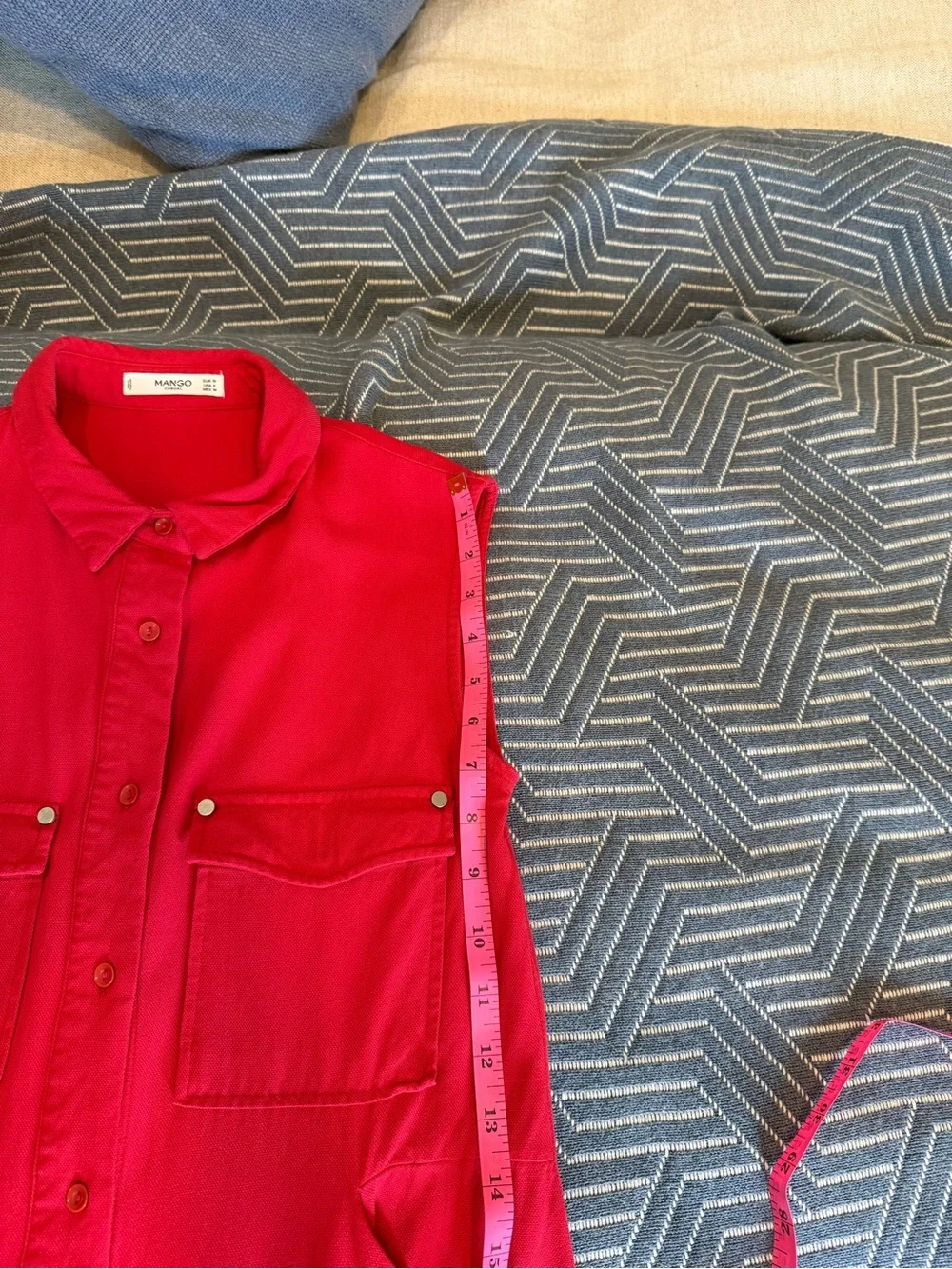 Mango Casual Red Sleeveless Button Up Shirt Dress with Pockets, Size 6